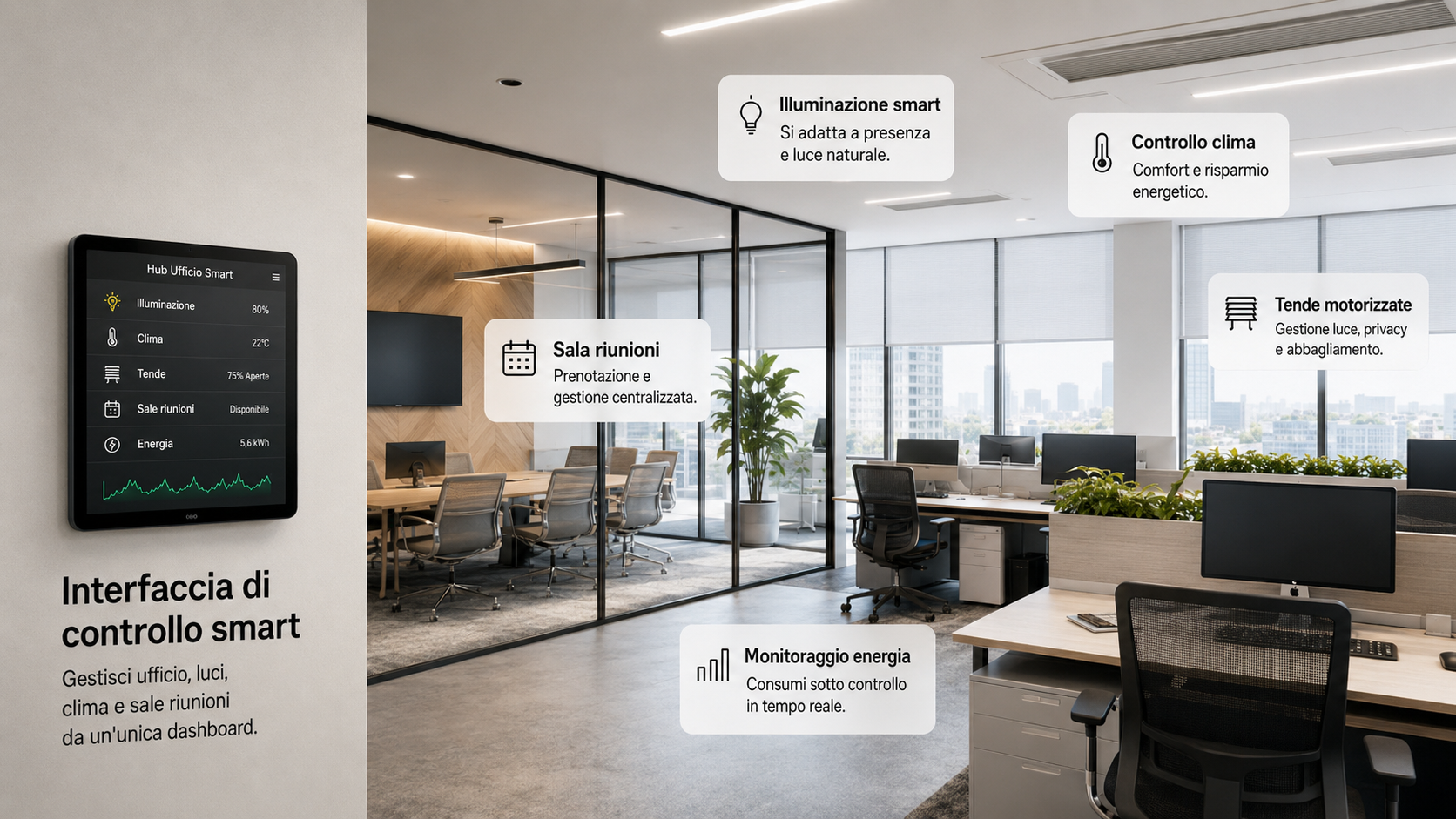 Illustrazione di un ufficio domotico